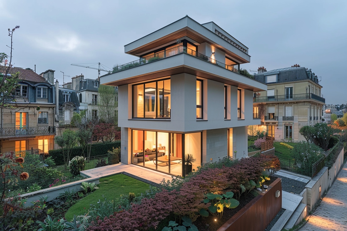 Famille devant sa maison à Clichy contemplent des plans d'agrandissement et de déménagement pour une vie sur mesure