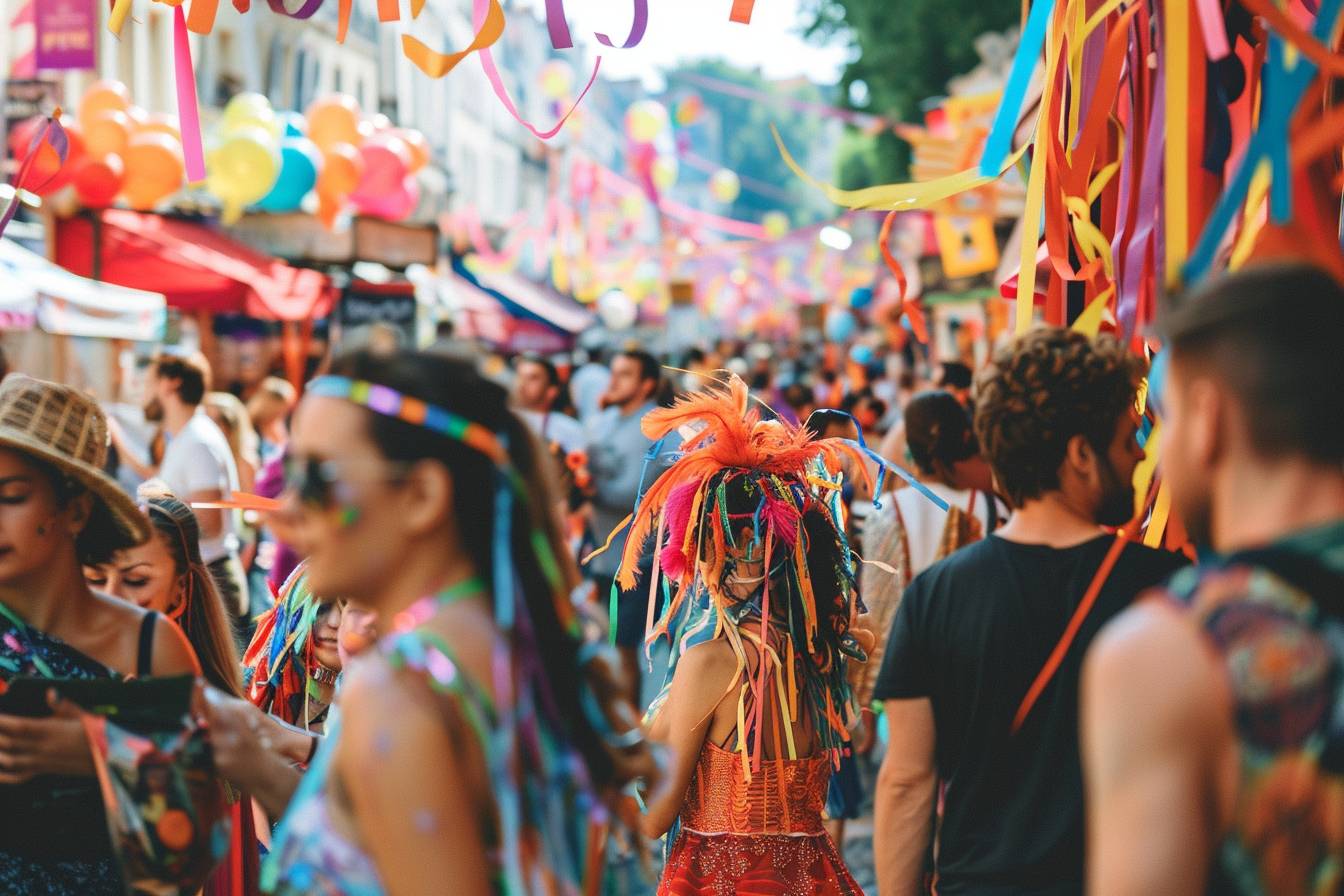 Participants joyeux lors d'un festival coloré à Clichy, célébrant la culture et la fête locale